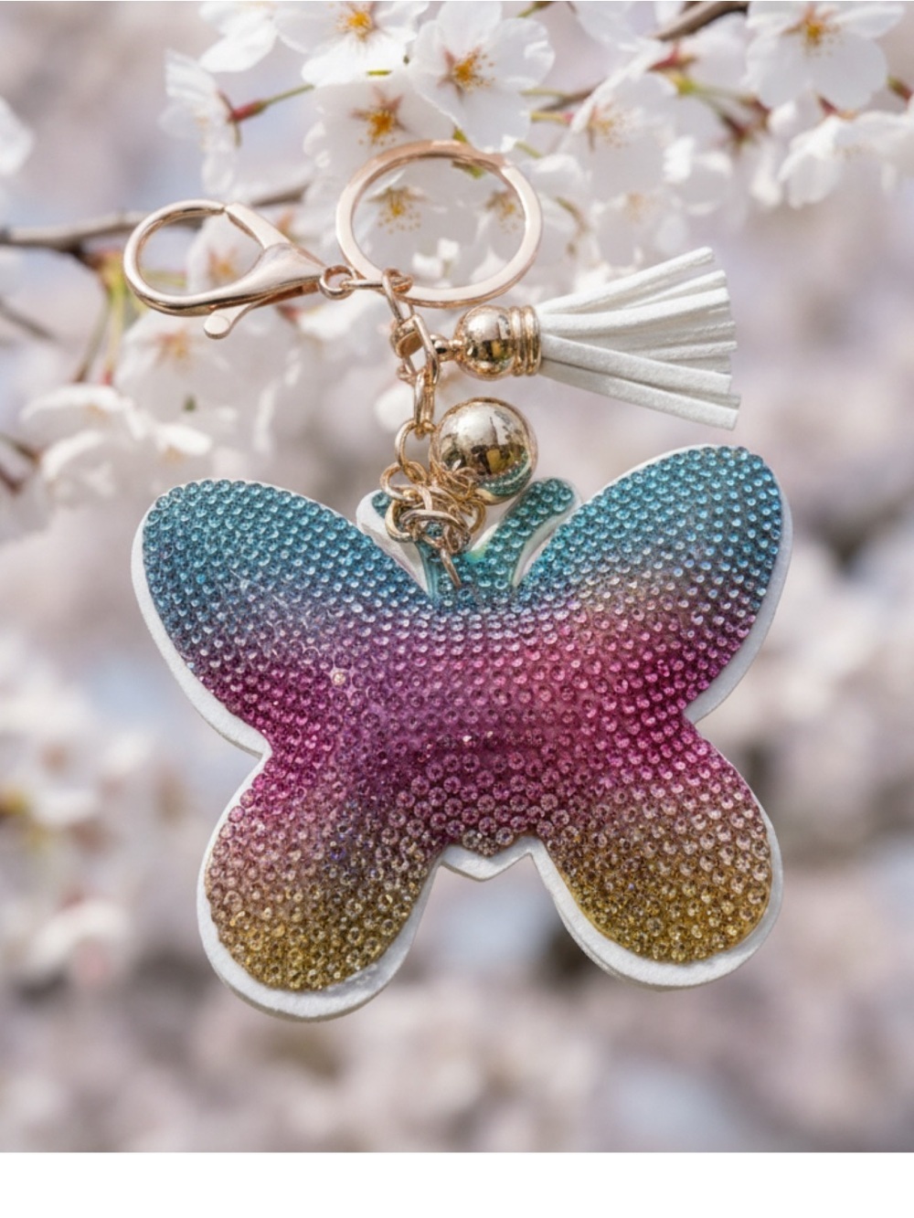 Butterfly Crystal Keychain Tassel - Multicolor